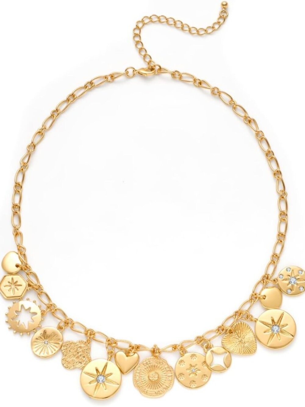 Trendy Gold Cross Charms Necklace with Heart Pendant & Pearl Flower Choker